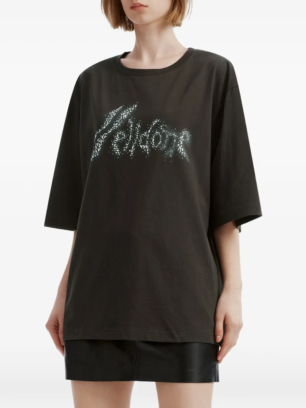 We11done crystal-embellished logo T-shirt Grijs