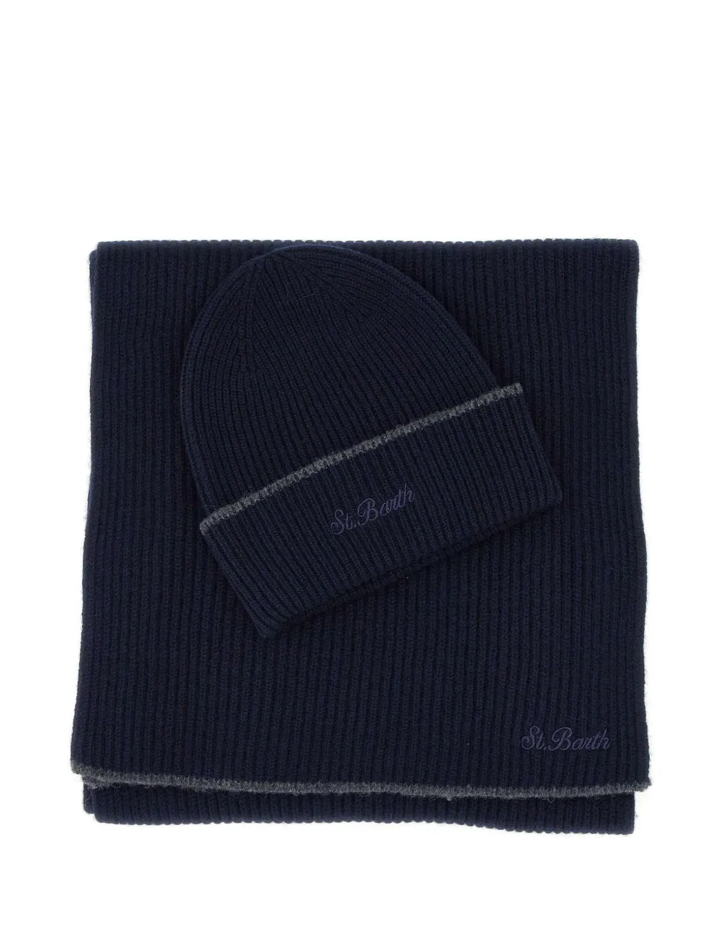 MC2 Saint Barth ribbed-knit merino scarf and beanie hat set Blauw