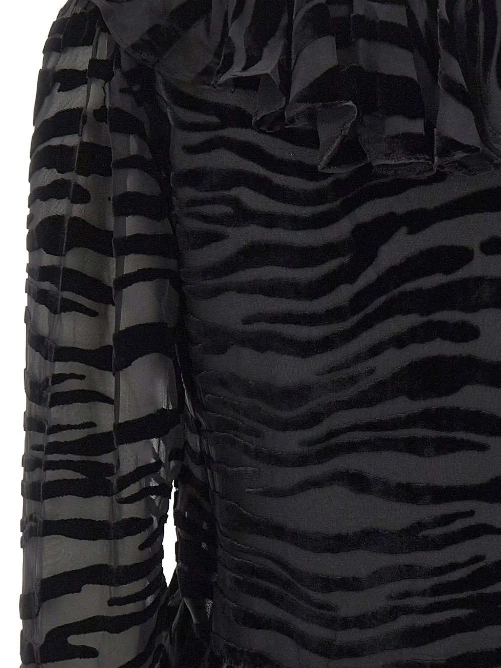 Rixo Tracye zebra-devoré ruffled blouse Zwart