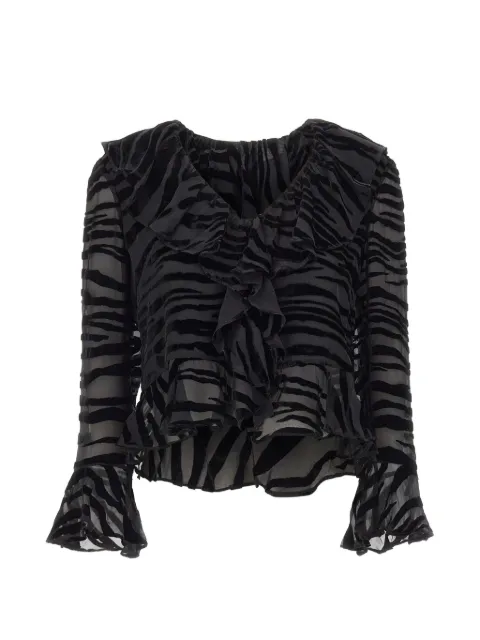 Rixo Tracye zebra-devoré ruffled blouse