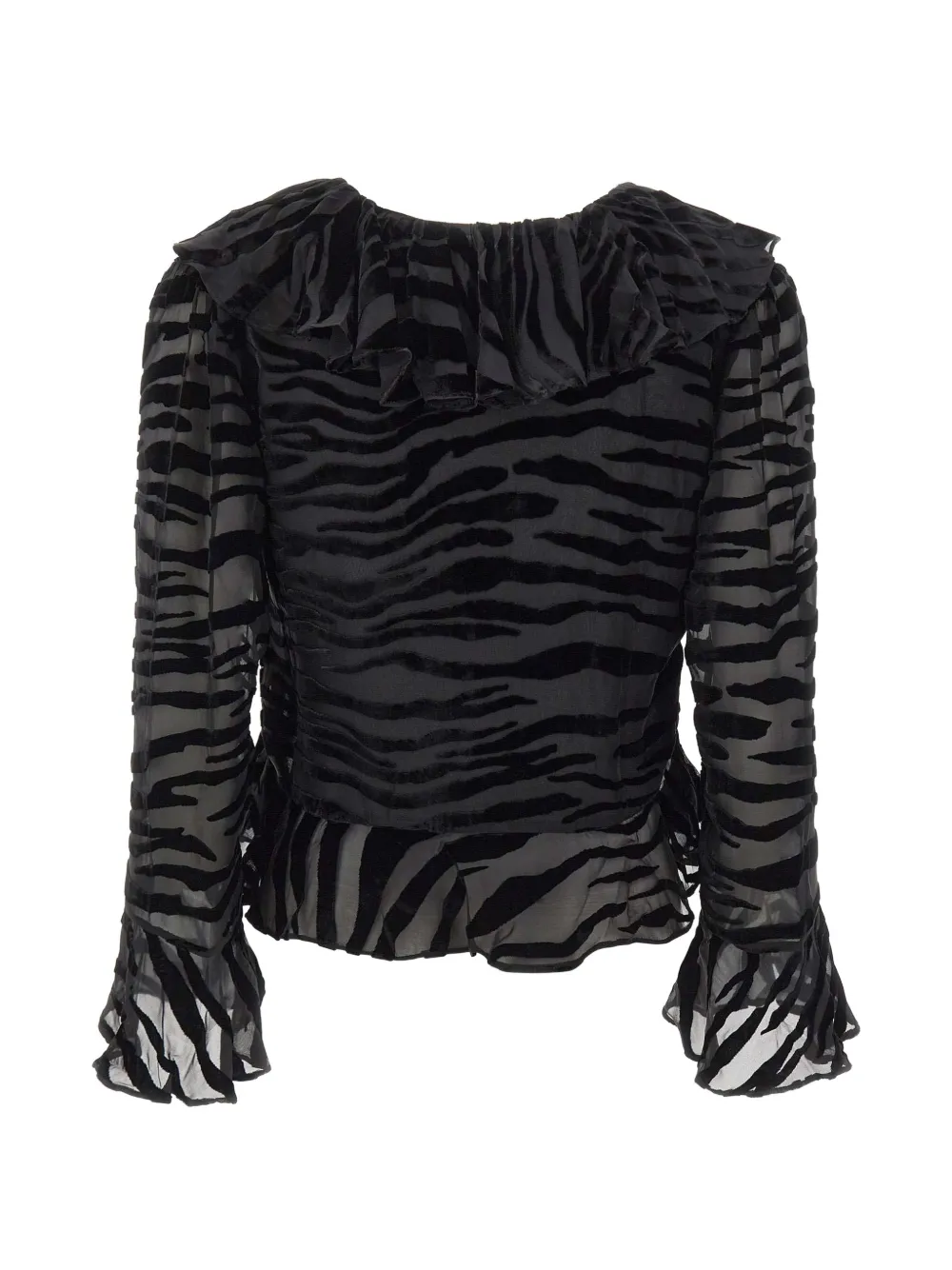 Rixo Tracye zebra-devoré ruffled blouse Zwart