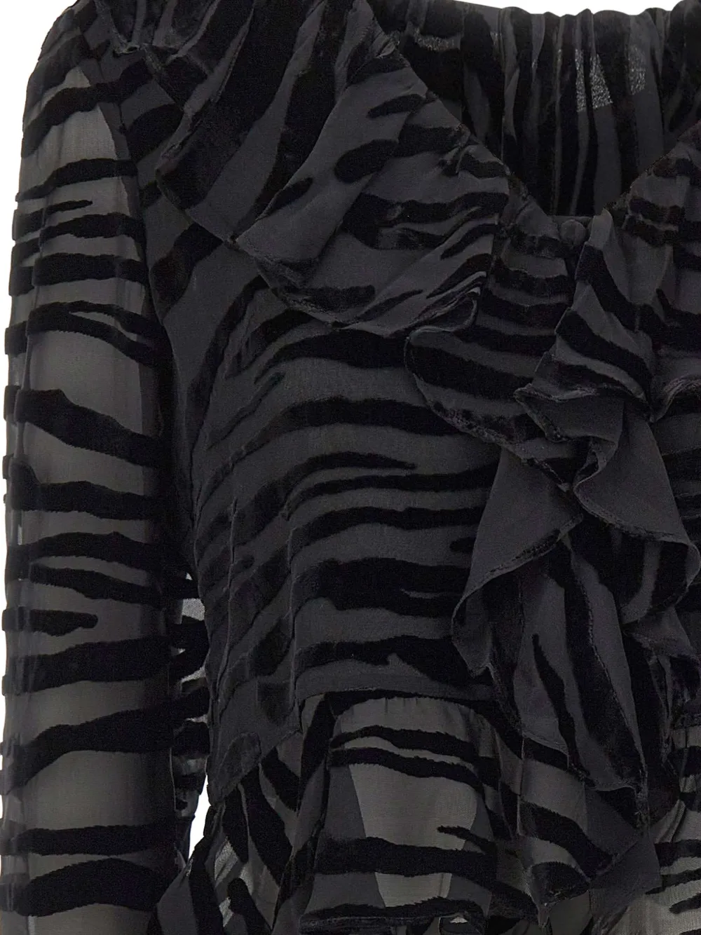 Rixo Tracye zebra-devoré ruffled blouse Zwart