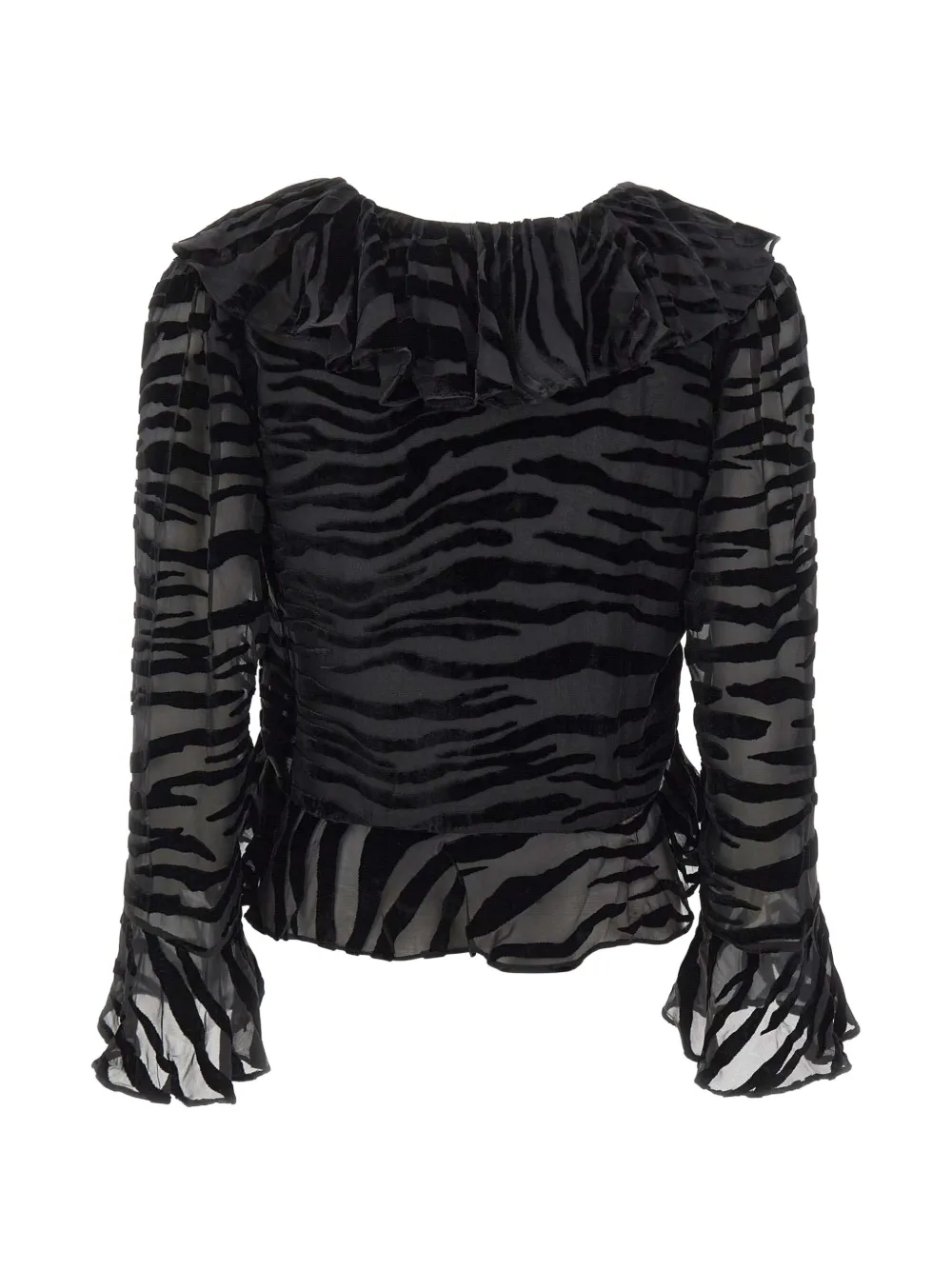 Rixo Tracye zebra-devoré ruffled blouse Zwart