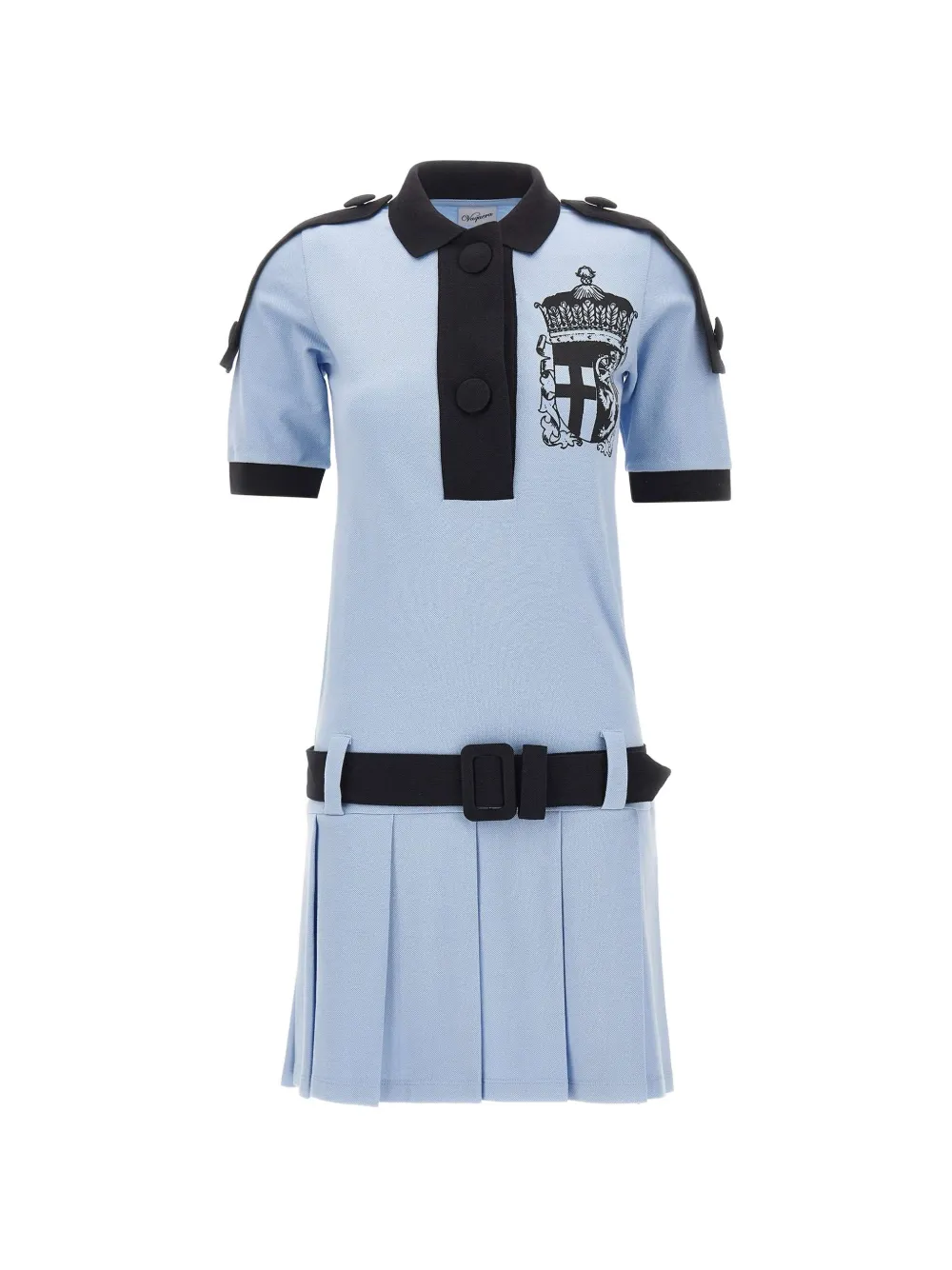 Vaquera Crest pleated belted mini dress Blauw