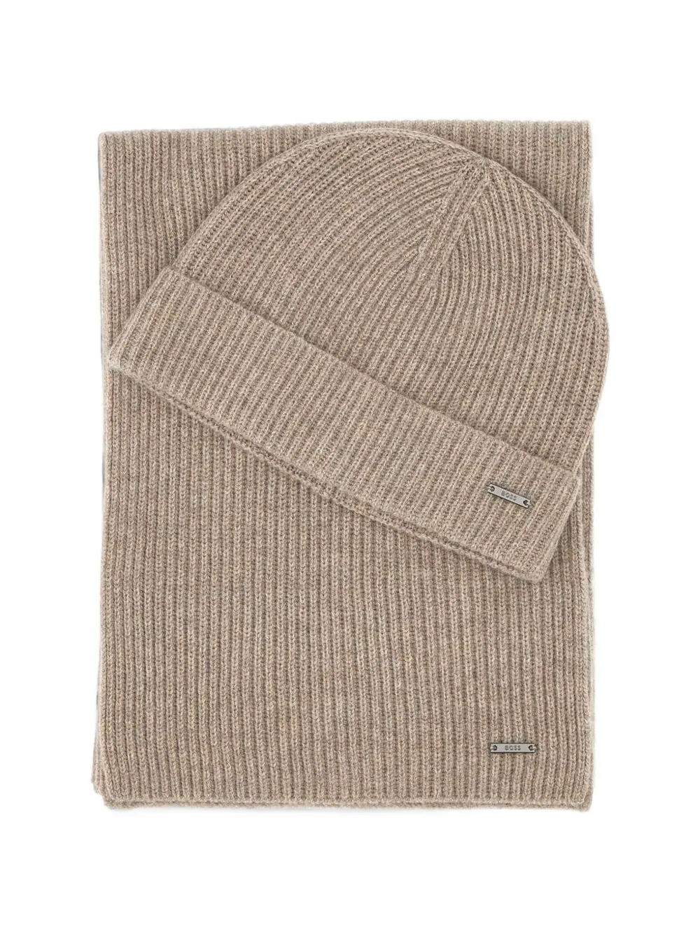 BOSS logo-plaque scarf and beanie hat set - Nude