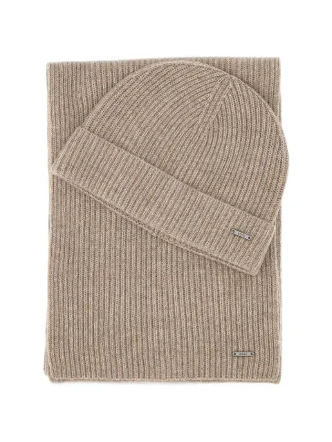 BOSS logo-plaque scarf and beanie hat set