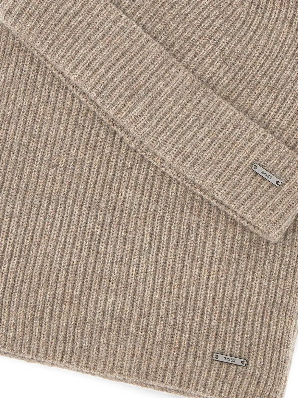 BOSS logo-plaque scarf and beanie hat set Beige