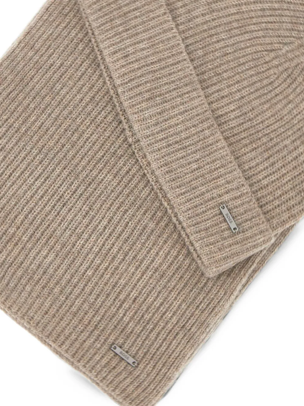 BOSS logo-plaque scarf and beanie hat set Beige
