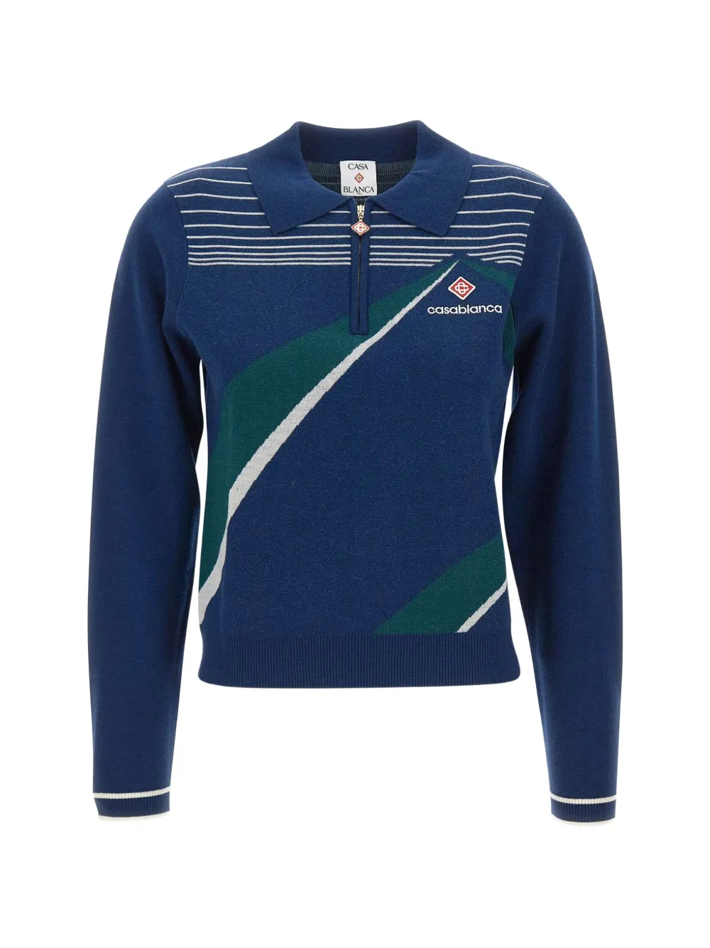 Casablanca Pyramid Jacquard zip-neck polo shirt Blauw