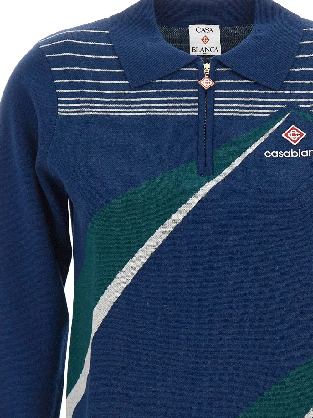 Casablanca Pyramid Jacquard zip-neck polo shirt Blauw