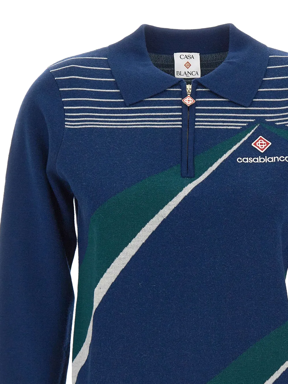 Casablanca Pyramid Jacquard zip-neck polo shirt Blauw