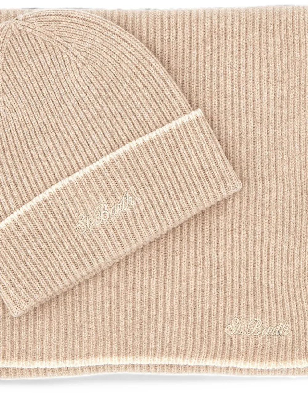 MC2 Saint Barth ribbed-knit scarf and beanie hat set Beige