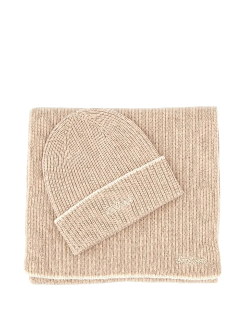 MC2 Saint Barth Ribgebreide muts- en sjaalset Beige