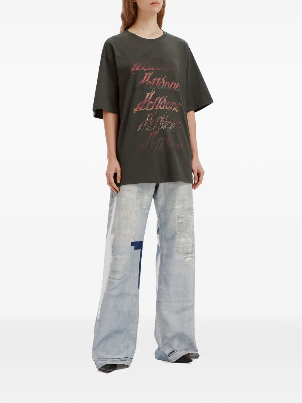We11done logo-print rhinestone-embellished T-shirt Grijs
