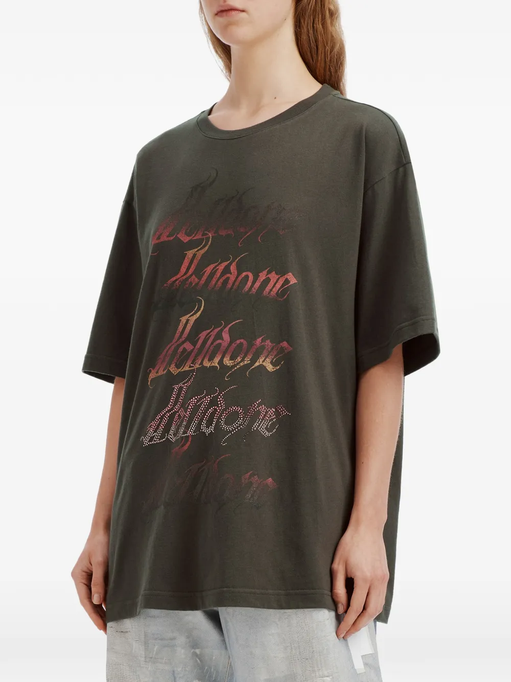 We11done logo-print rhinestone-embellished T-shirt Grijs