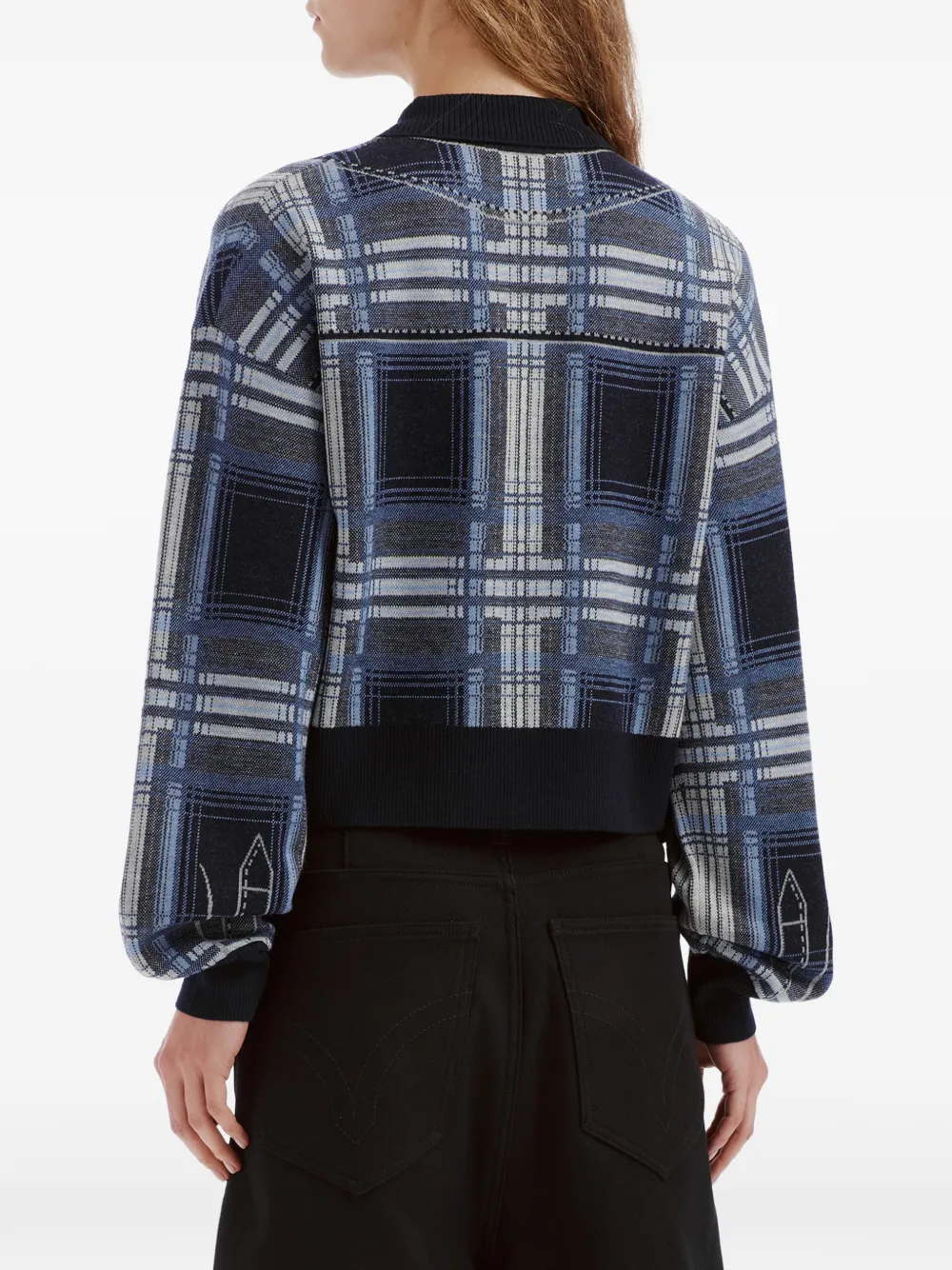 We11done check-pattern logo-patch cardigan Blauw