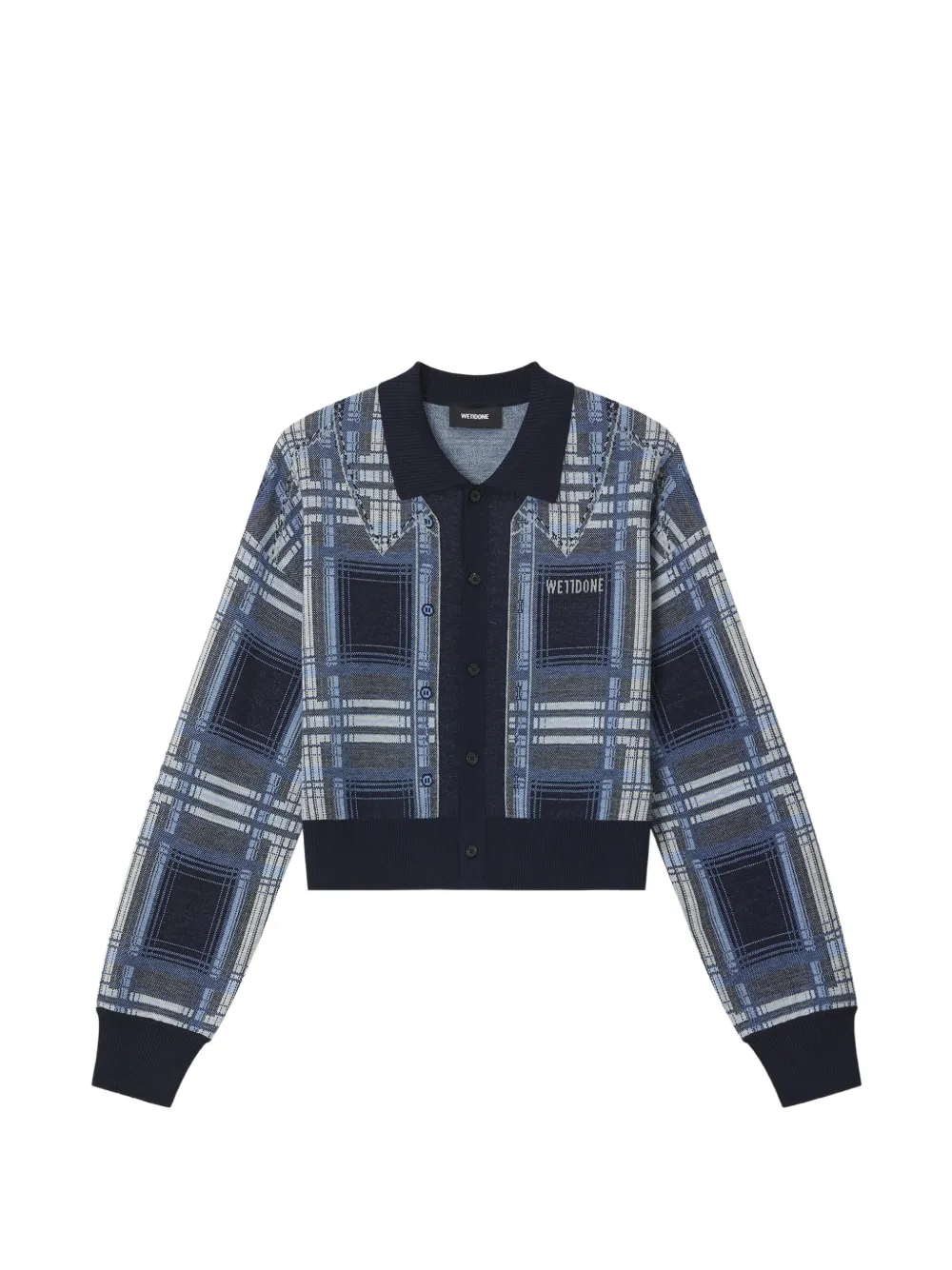 We11done check-pattern logo-patch cardigan - Bleu We11done check-pattern logo-patch cardigan - Bleu