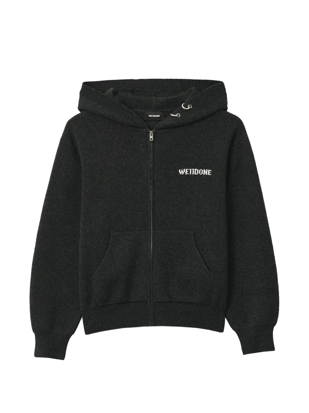 We11done logo-embroidered knit hoodie Grijs