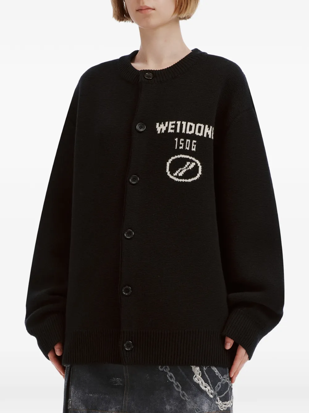 We11done logo-intarsia cardigan Zwart