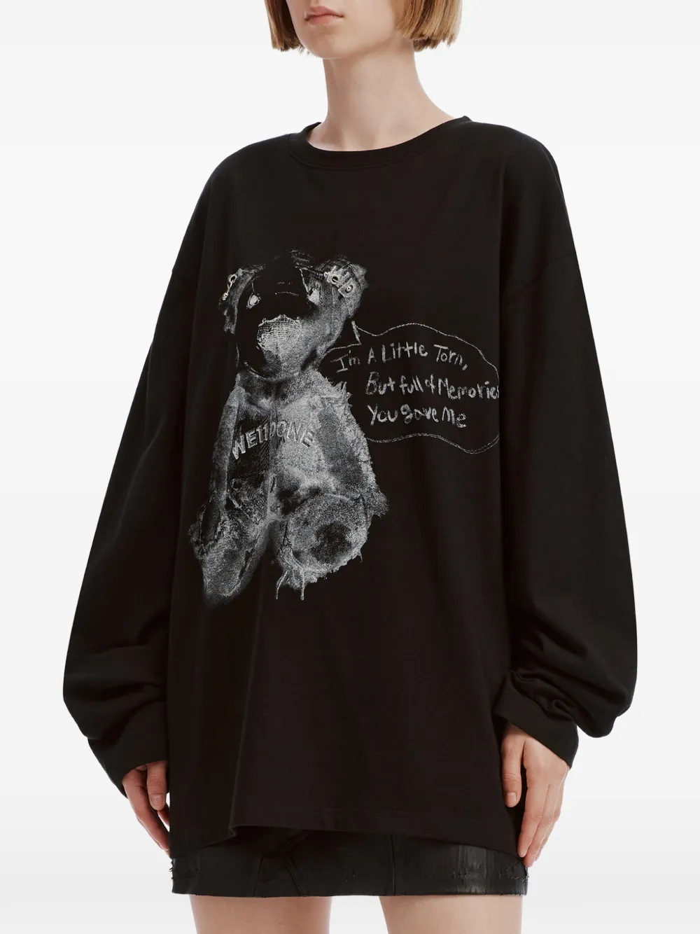 We11done teddy-bear print long-sleeve T-shirt Zwart