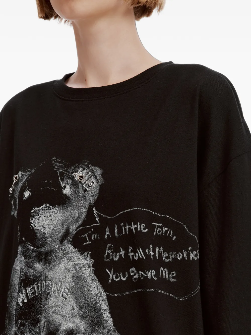 We11done teddy-bear print long-sleeve T-shirt Zwart