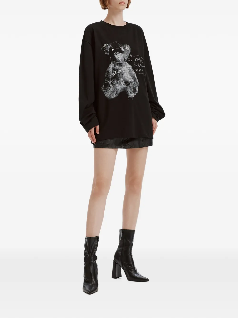 We11done teddy-bear print long-sleeve T-shirt Zwart
