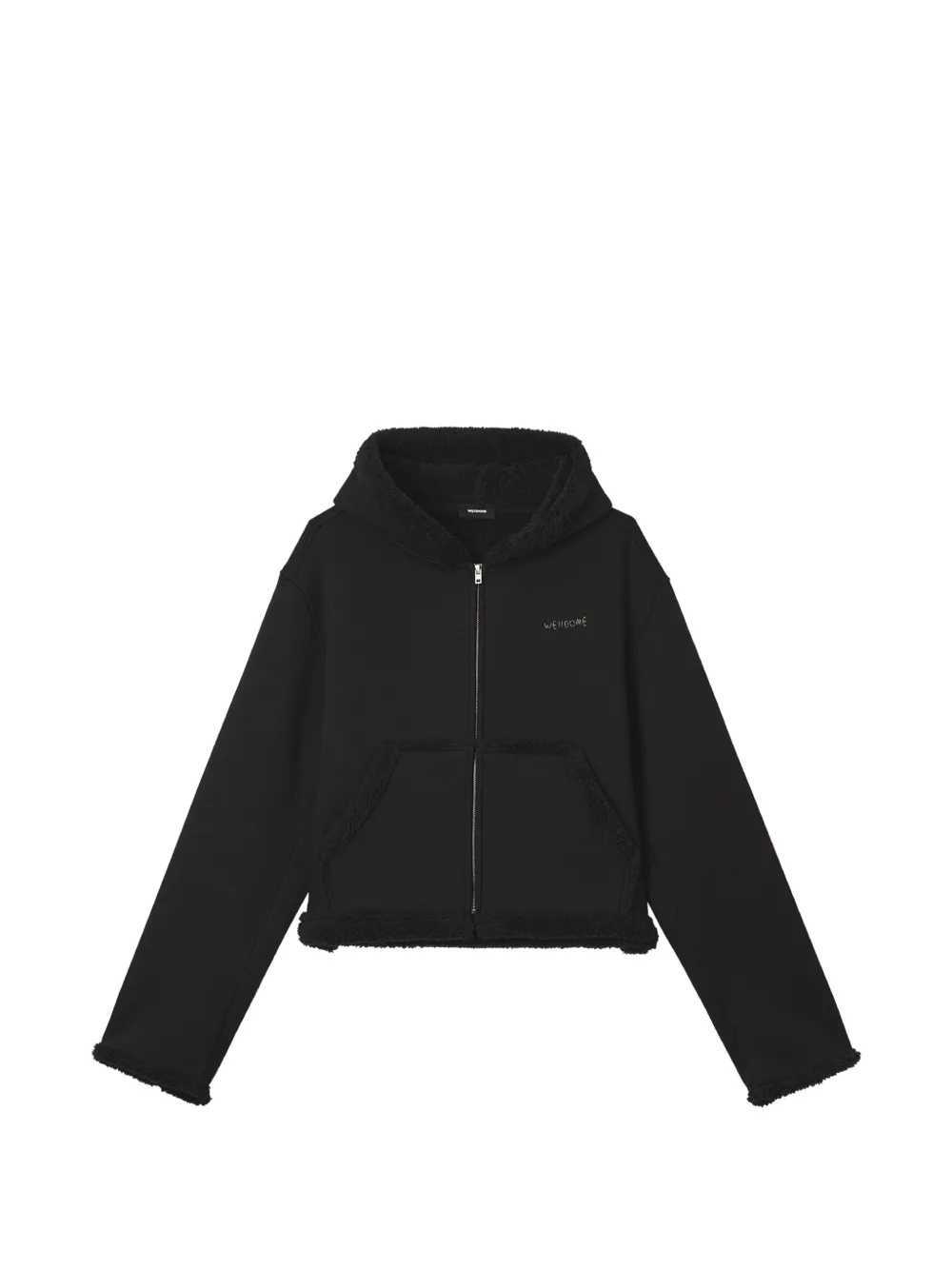 We11done fleece-trim zip-up hoodie Zwart