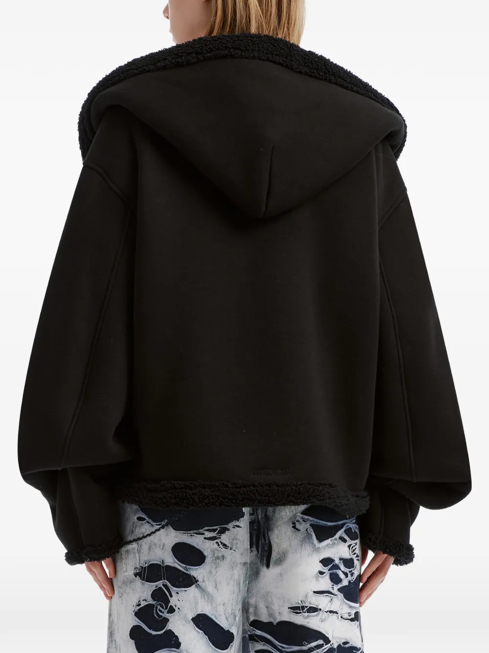 We11done fleece-trim zip-up hoodie Zwart