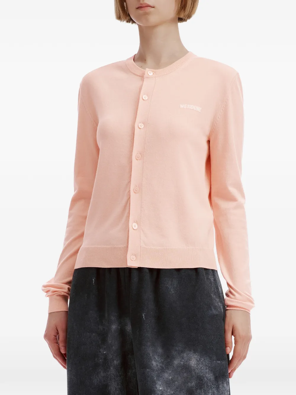 We11done logo-embroidered cardigan Roze