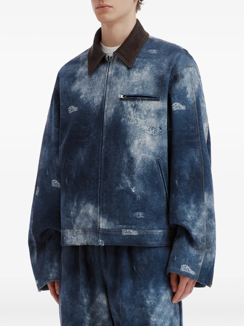 We11done distressed bleached-effect jacket Blauw