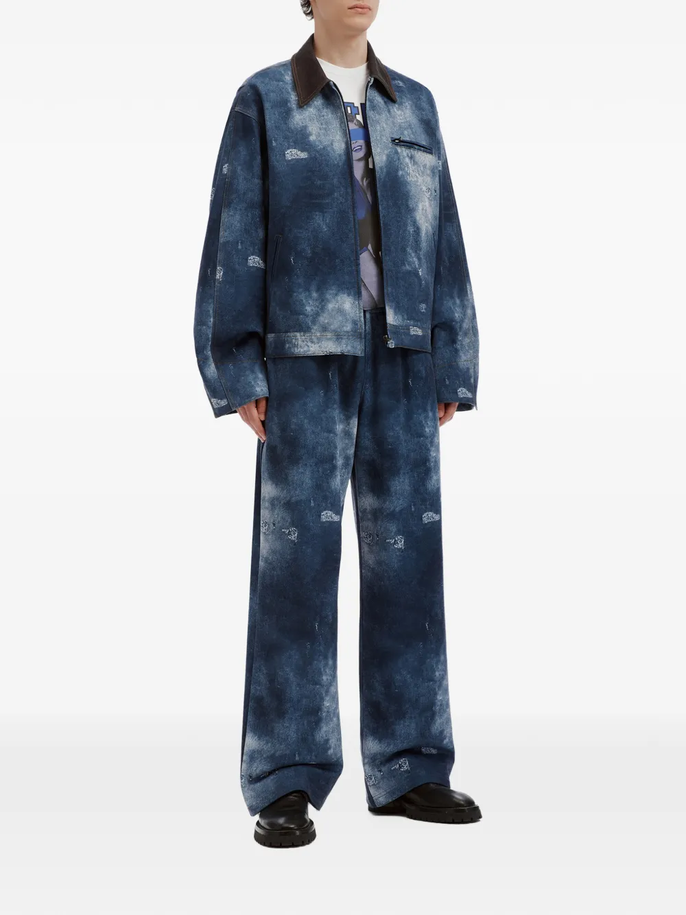 We11done distressed bleached-effect jacket Blauw