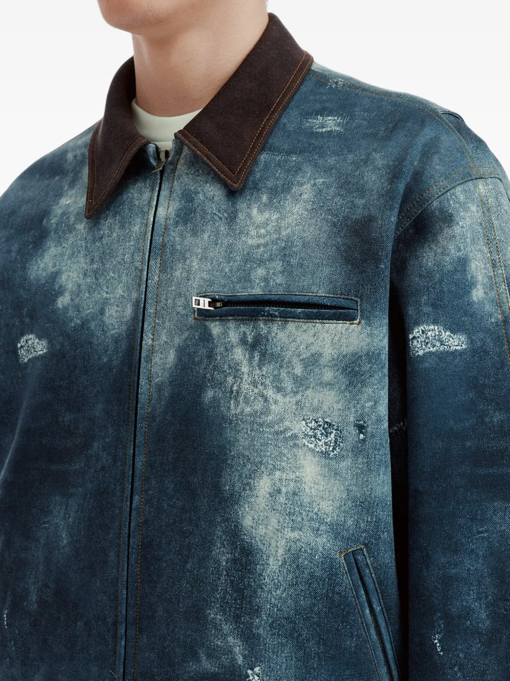 We11done distressed bleached-effect jacket Blauw