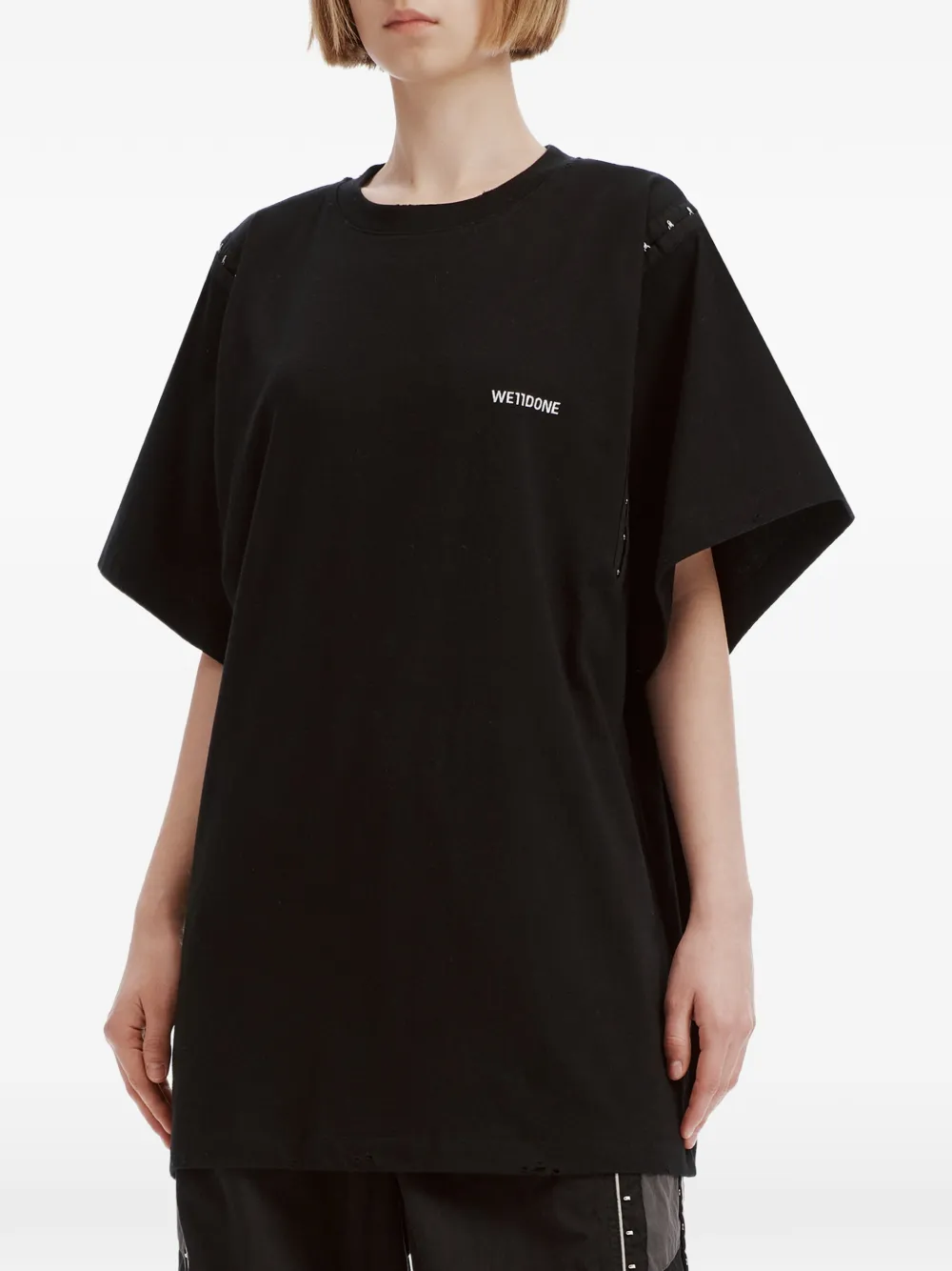 We11done logo-print hook-detail T-shirt Zwart