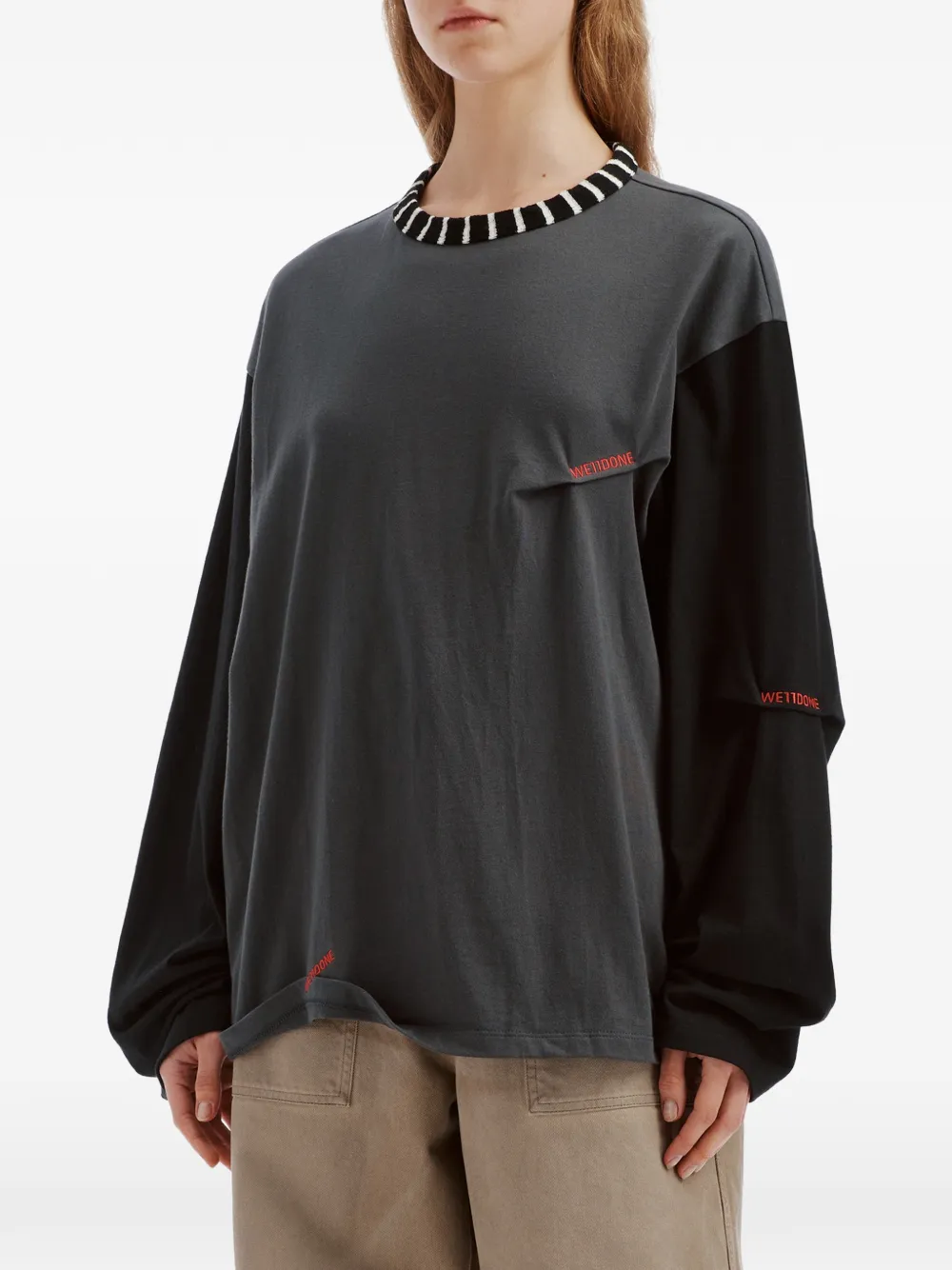 We11done striped-trim long-sleeve T-shirt Grijs