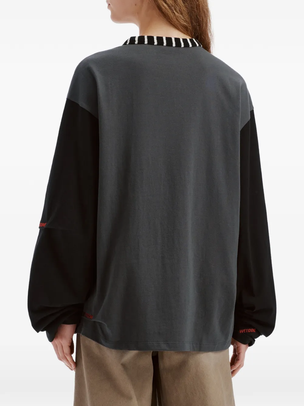 We11done striped-trim long-sleeve T-shirt Grijs