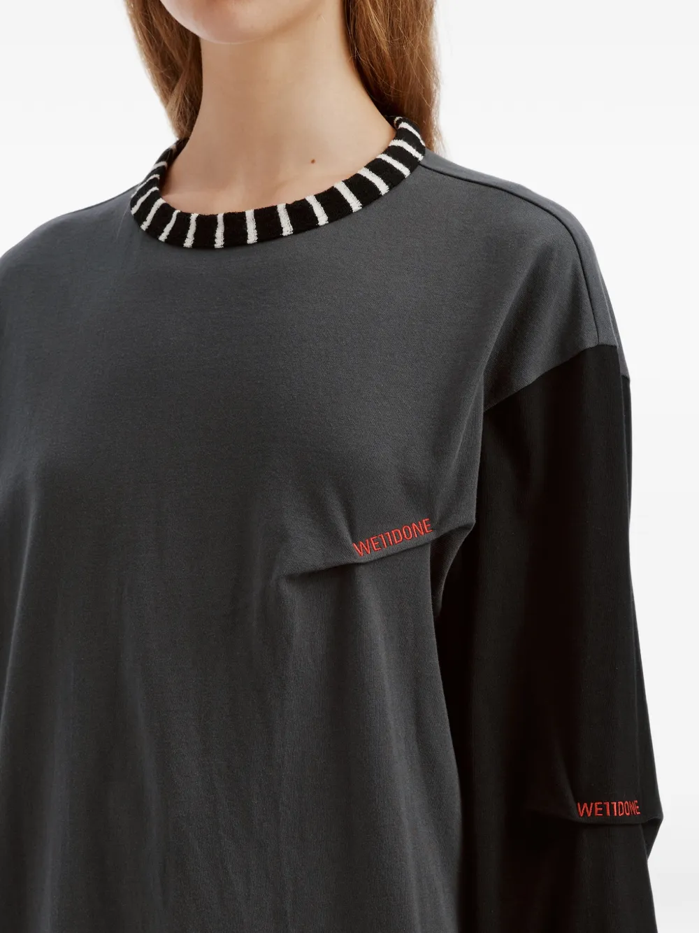 We11done striped-trim long-sleeve T-shirt Grijs