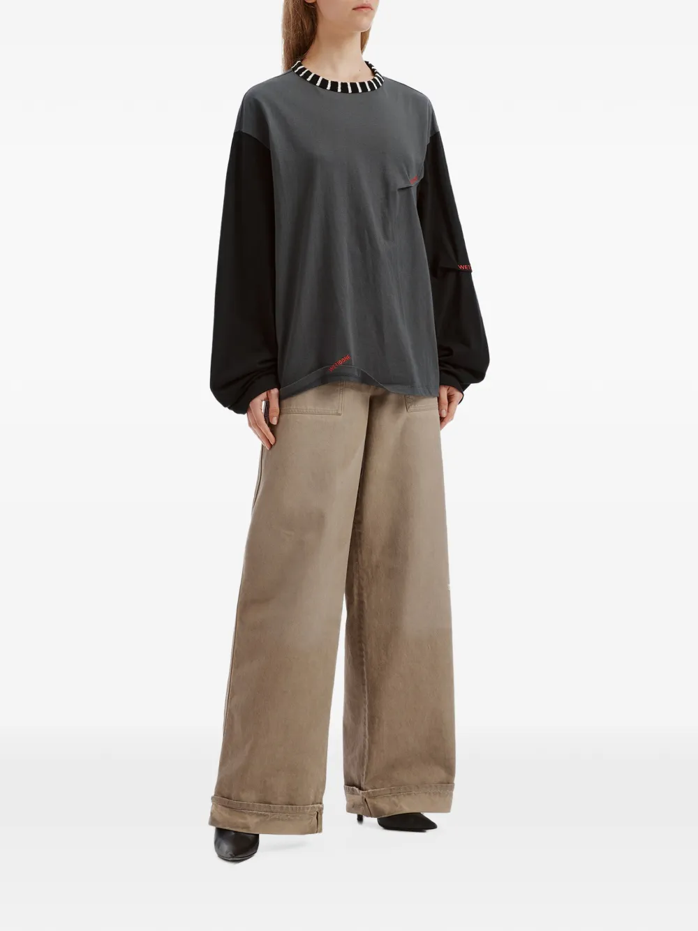 We11done striped-trim long-sleeve T-shirt Grijs