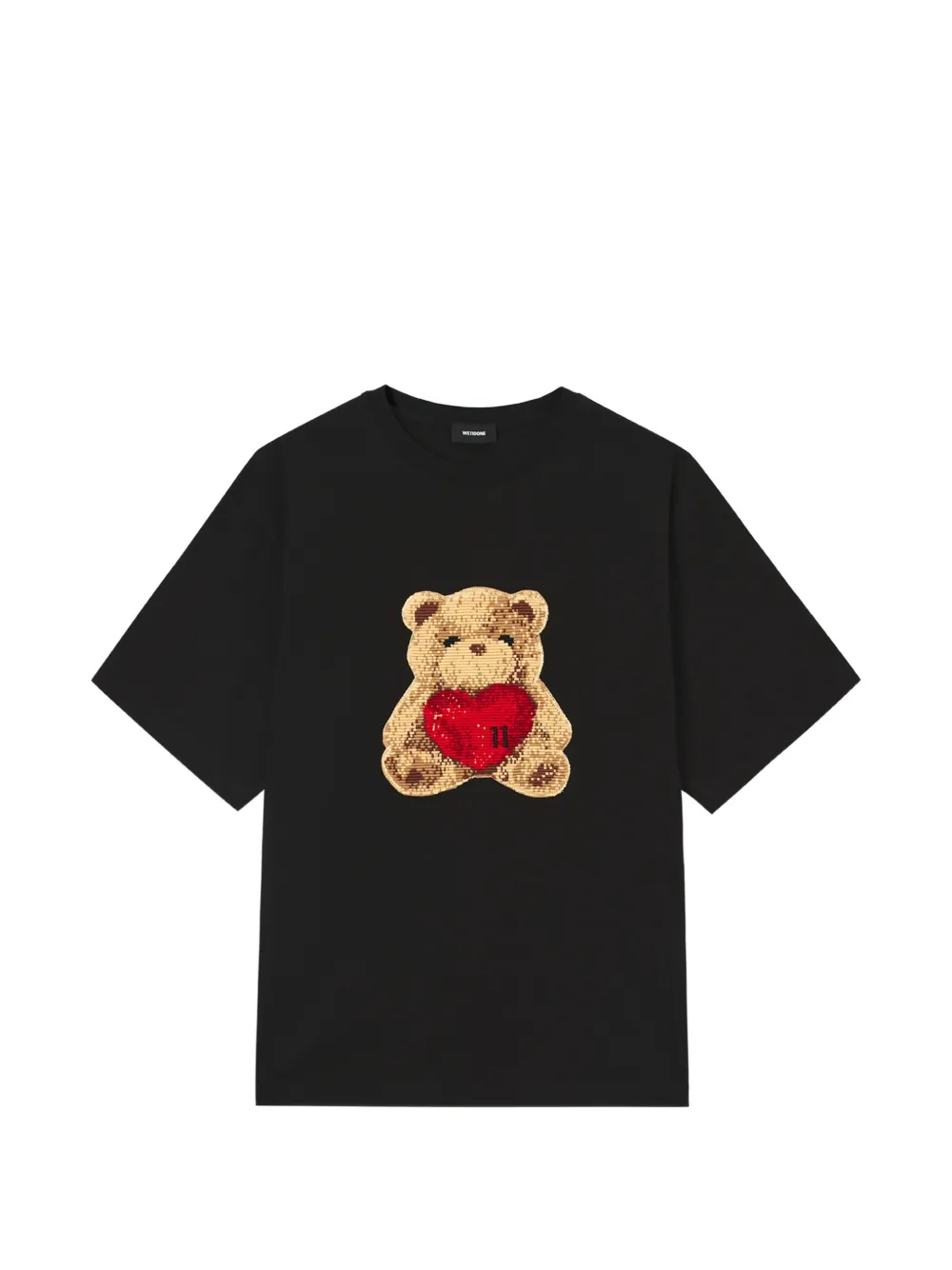 We11done teddy bear-patch T-shirt Zwart