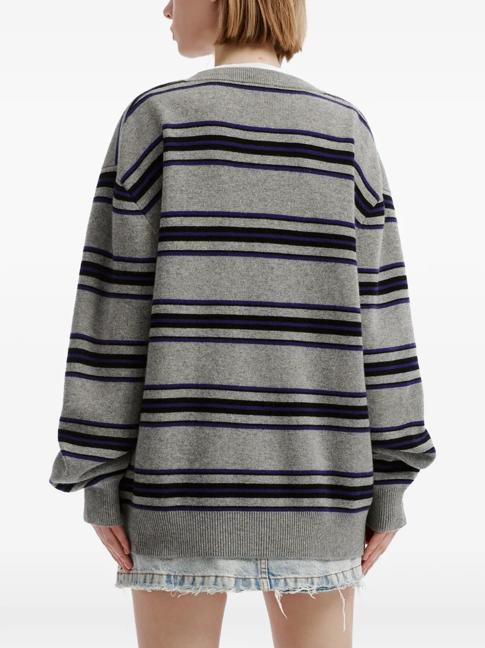 We11done striped logo-embroidered cardigan Grijs