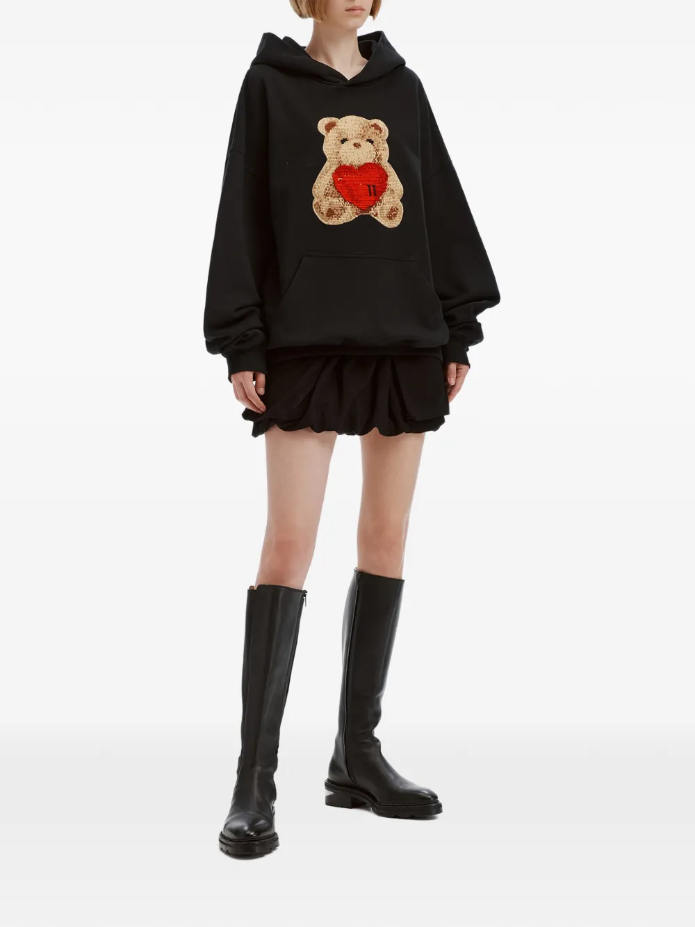 We11done Heart Teddy hoodie Zwart