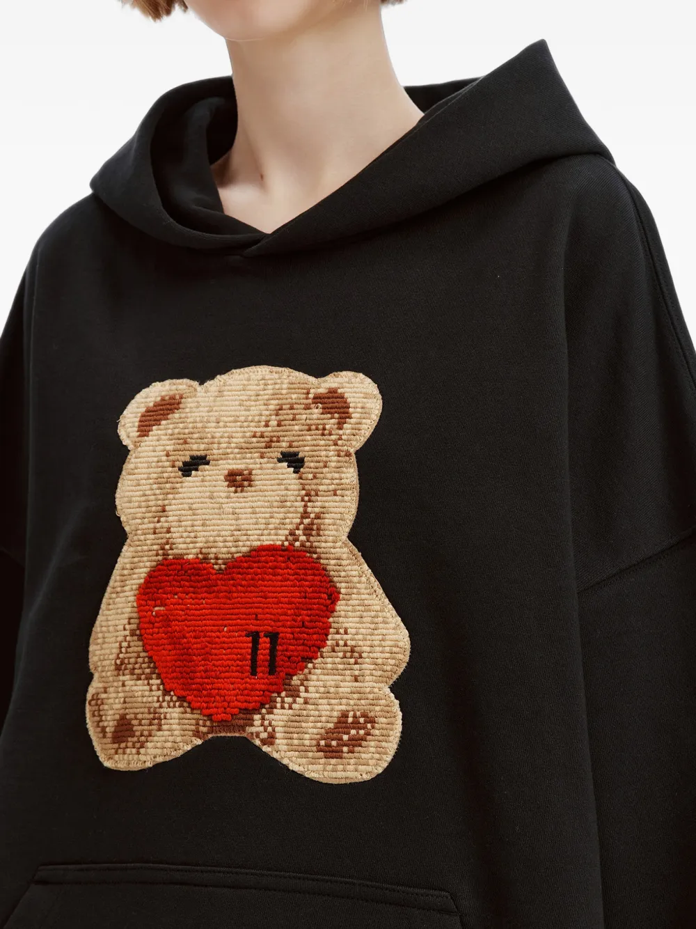 We11done Heart Teddy hoodie Zwart