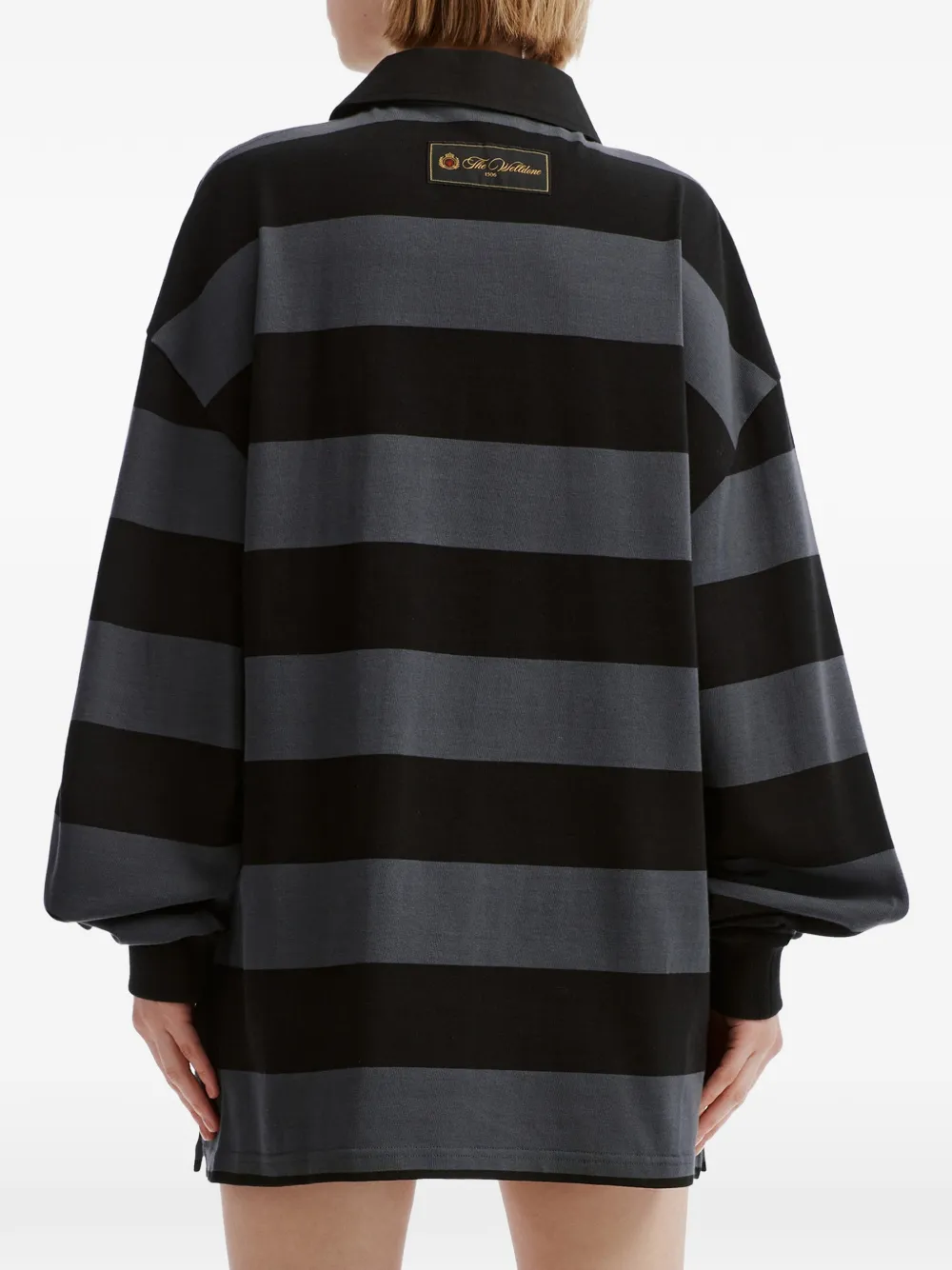 We11done striped asymmetric polo top Zwart