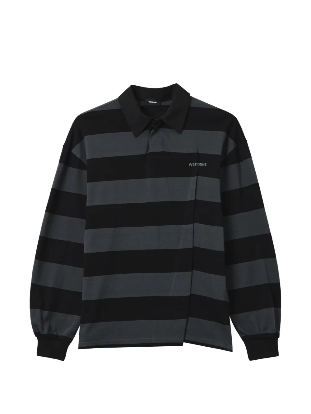 We11done striped asymmetric polo top Zwart