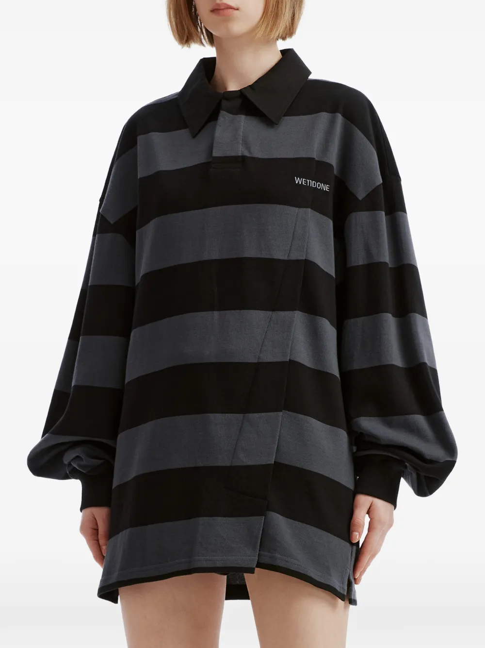 We11done striped asymmetric polo top Zwart