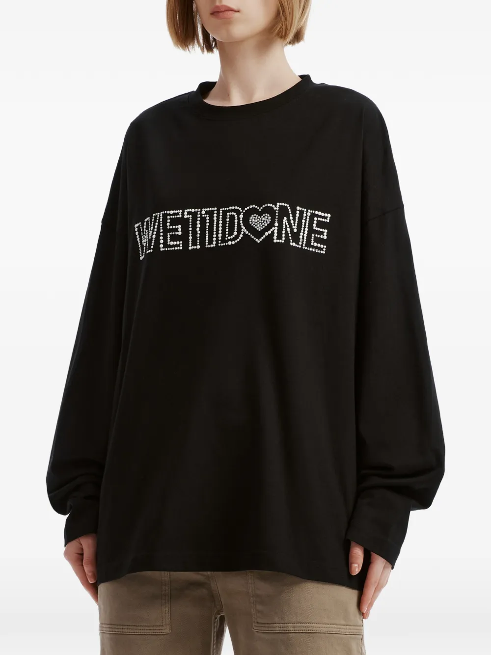 We11done crystal-embellished long-sleeve T-shirt Zwart