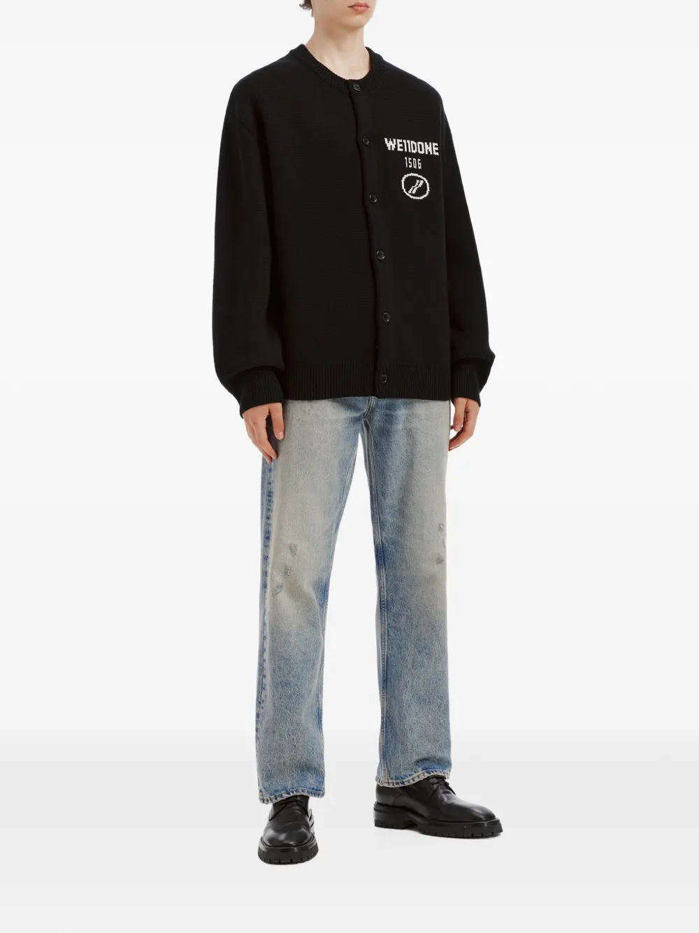 We11done logo-intarsia knitted cardigan Zwart