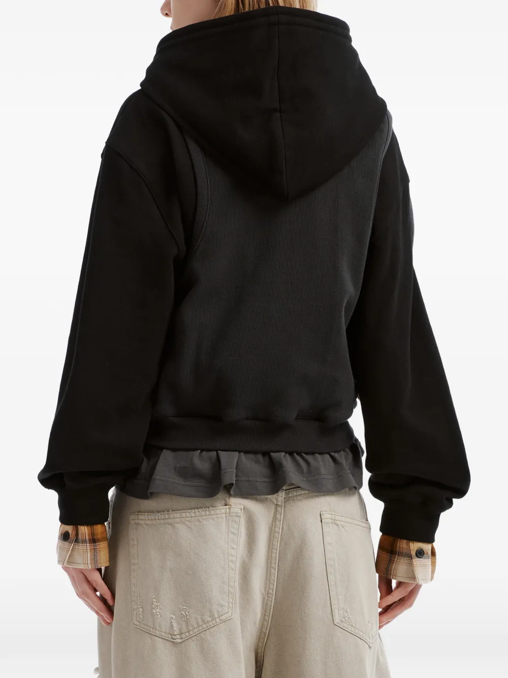 We11done layered ruffled zip-up hoodie Zwart
