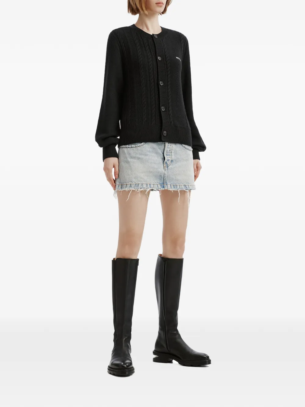 We11done cable-knit logo-embroidered cardigan Zwart