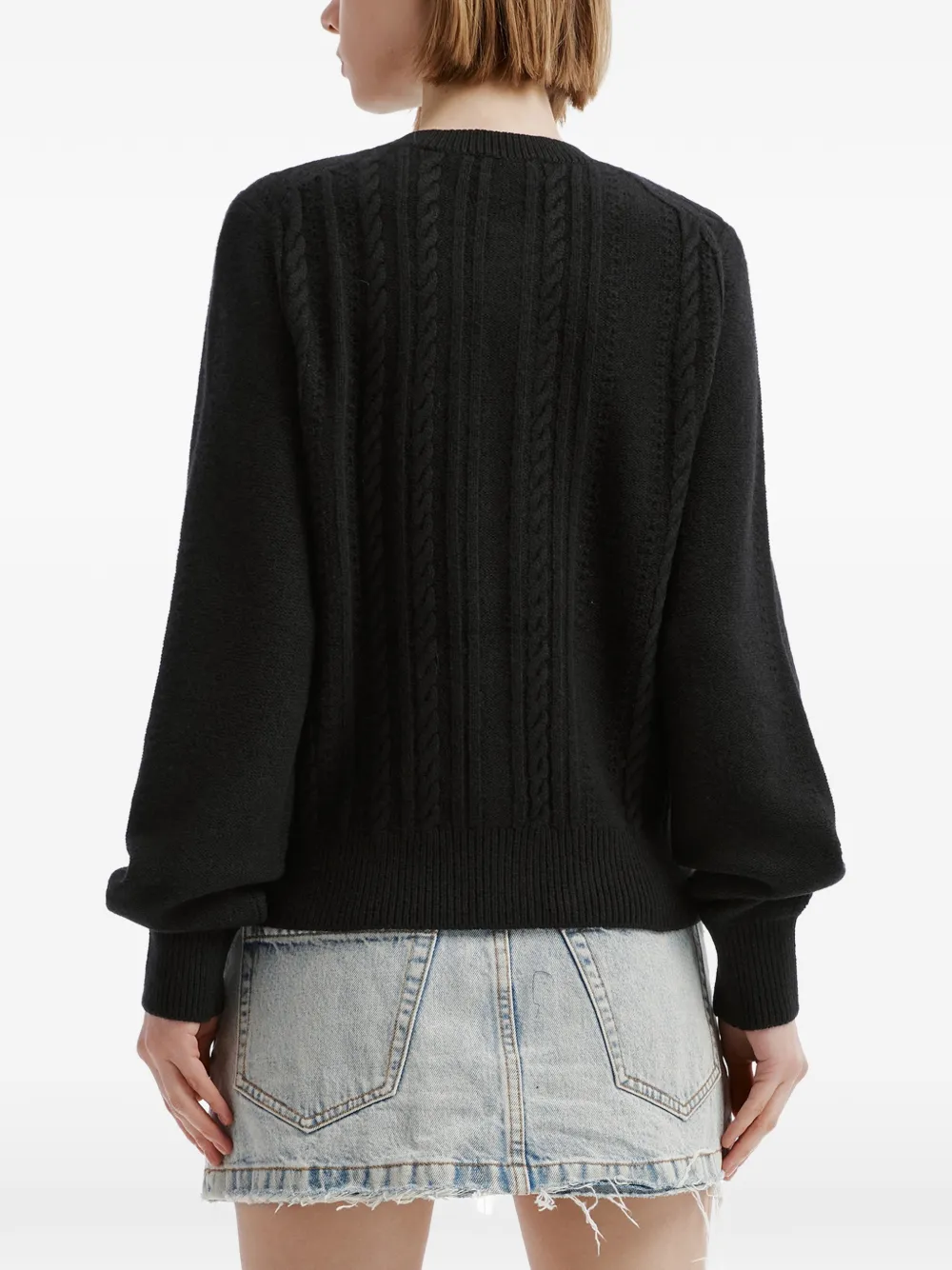 We11done cable-knit logo-embroidered cardigan Zwart