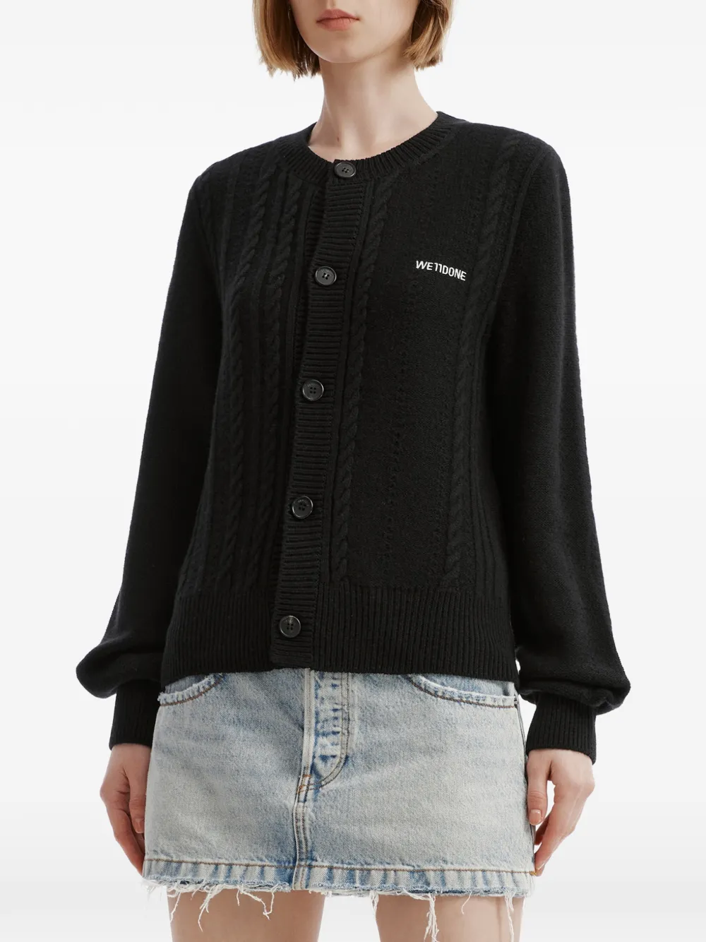 We11done cable-knit logo-embroidered cardigan Zwart